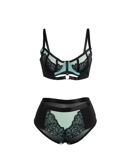 SUBBLIME - 955557 GREEN PATENT LEATHER MESH ZIPPER BRA SET S/M