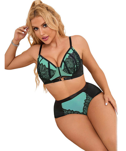 SUBBLIME - 955557 GREEN PATENT LEATHER MESH ZIPPER BRA SET S/M