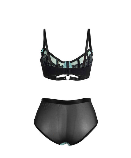 SUBBLIME - 955564 GREEN PATENT LEATHER MESH ZIPPER BRA SET L/XL