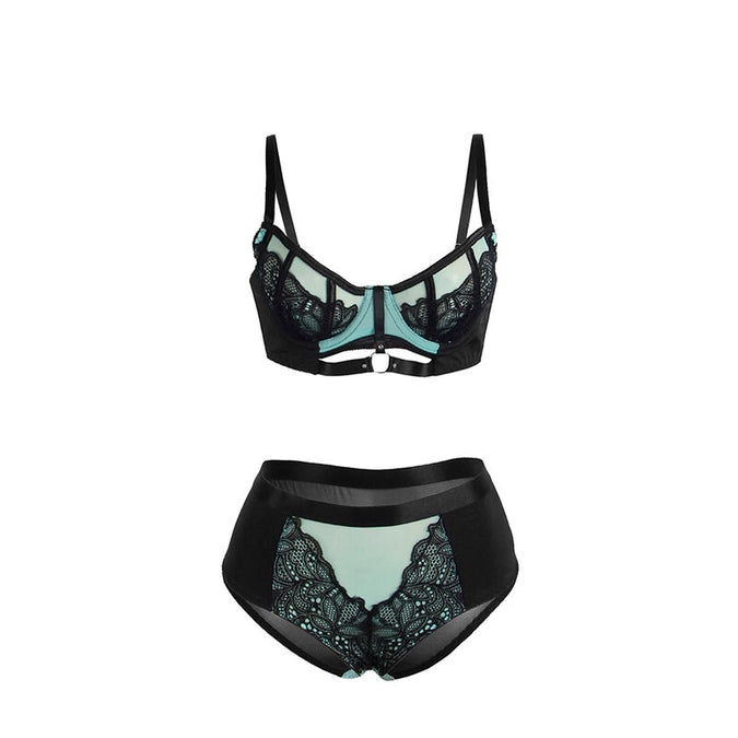 SUBBLIME - 955564 GREEN PATENT LEATHER MESH ZIPPER BRA SET L/XL