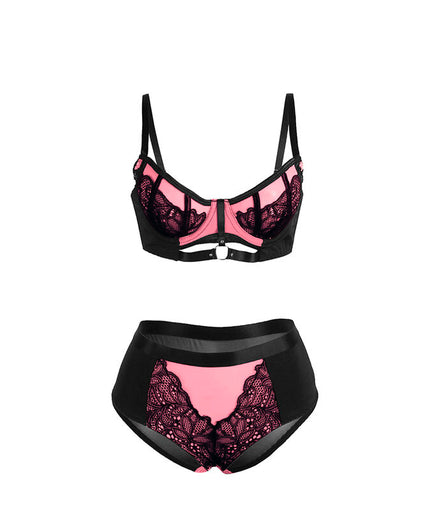 SUBBLIME - 955571 PINK PATENT LEATHER MESH ZIPPER BRA SET S/M