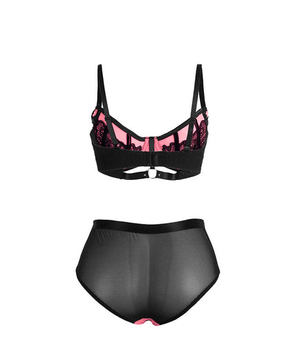 SUBBLIME - 955571 PINK PATENT LEATHER MESH ZIPPER BRA SET S/M