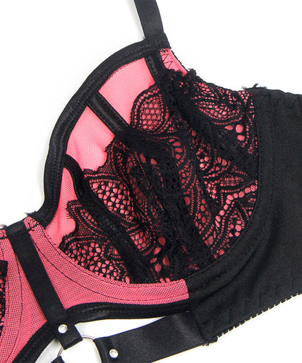 SUBBLIME - 955571 PINK PATENT LEATHER MESH ZIPPER BRA SET S/M