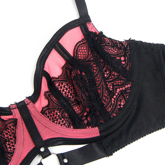 SUBBLIME - 955571 ROZE LAKLEREN MESH BH-SET MET RITS S/M