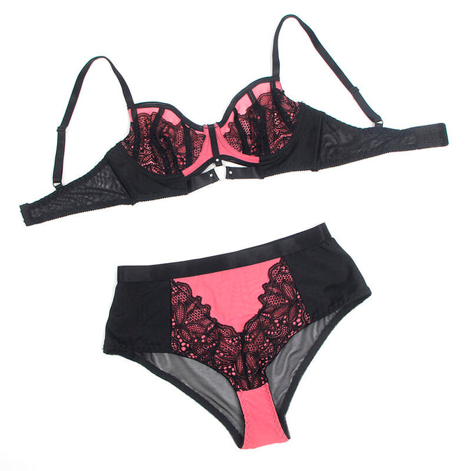SUBBLIME - 955571 ROZE LAKLEREN MESH BH-SET MET RITS S/M