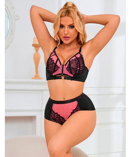 SUBBLIME - 955588 PINK PATENT LEATHER MESH ZIPPER BRA SET L/XL