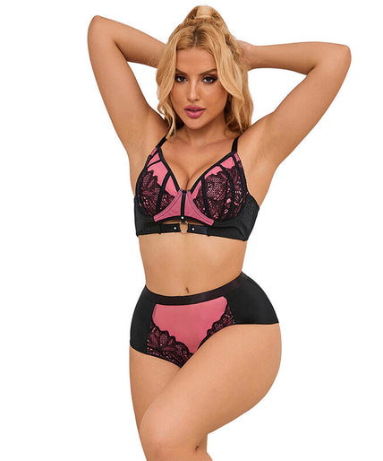 SUBBLIME - 955588 PINK PATENT LEATHER MESH ZIPPER BRA SET L/XL