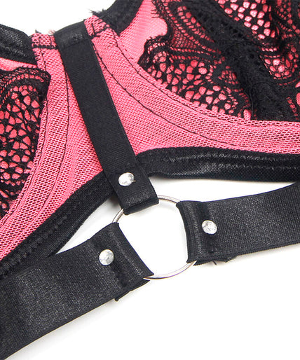 SUBBLIME - 955588 PINK PATENT LEATHER MESH ZIPPER BRA SET L/XL