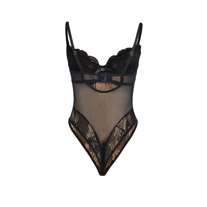 SUBBLIME - 955618 KANTEN BODYSUIT MET SLUITING ONDERAAN ZWART S/M