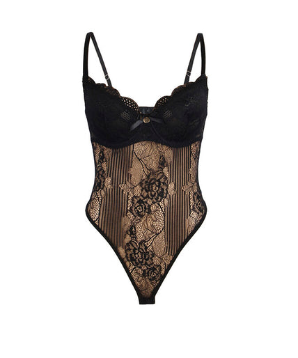 SUBBLIME - 955618 LACE BODYSUIT WITH BOTTOM CLOSURE BLACK S/M
