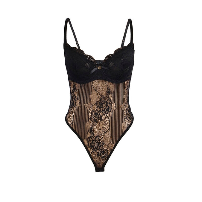 SUBBLIME - 955618 KANTEN BODYSUIT MET SLUITING ONDERAAN ZWART S/M