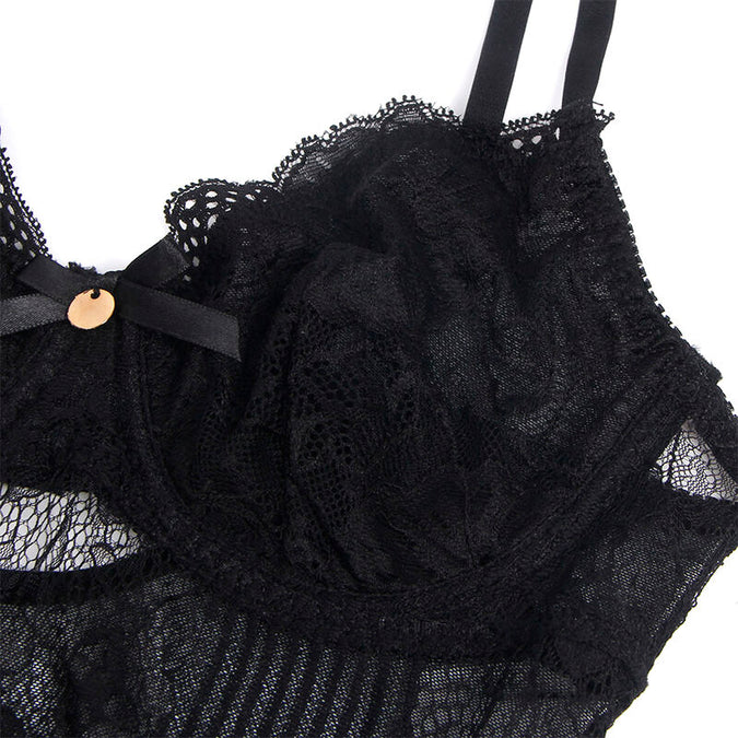 SUBBLIME - 955618 KANTEN BODYSUIT MET SLUITING ONDERAAN ZWART S/M