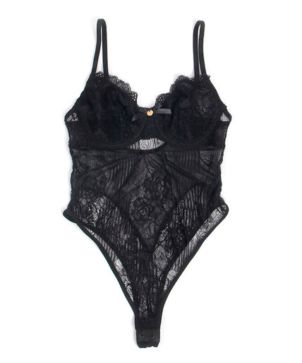 SUBBLIME - 955618 LACE BODYSUIT WITH BOTTOM CLOSURE BLACK S/M
