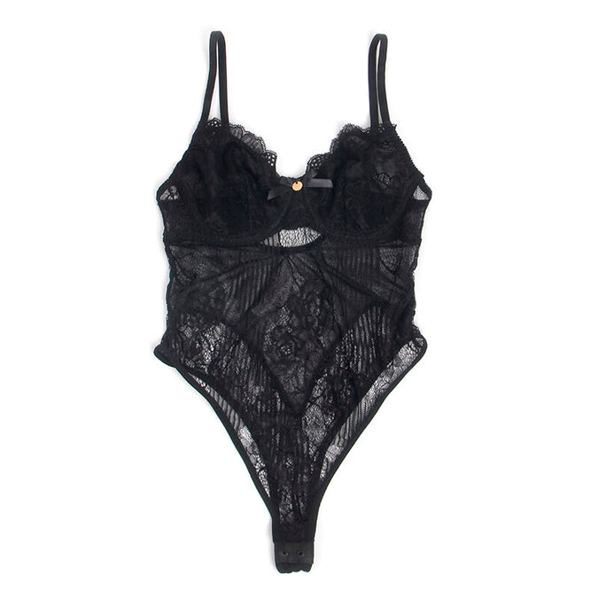 SUBBLIME - 955618 KANTEN BODYSUIT MET SLUITING ONDERAAN ZWART S/M