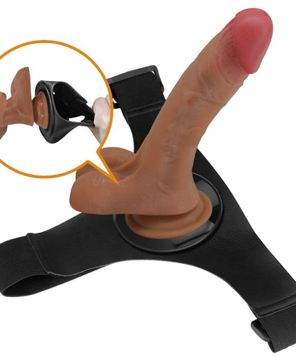 PRETTY LOVE - UNIVERSAL HARNESS BRIEFS WITH VIBRATING AND SQUIRTING DILDO 15.5 CM MULATO