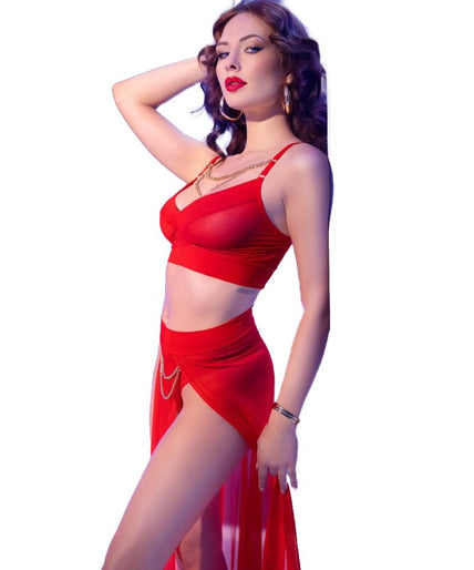 CHILIROSE - CR 4850 RED TOP AND LEGGINGS SET WITH GOLDEN ACCESSORIES S