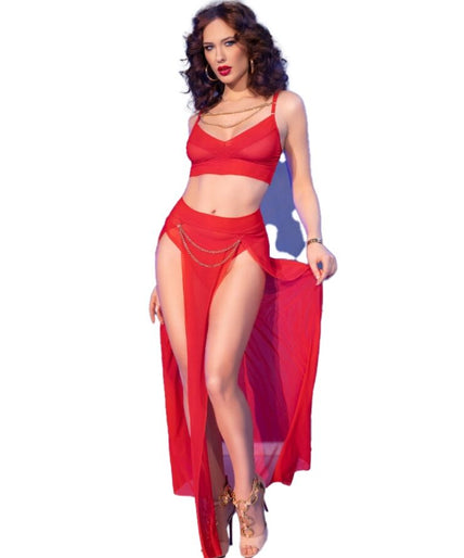 CHILIROSE - CR 4850 RED TOP AND LEGGINGS SET WITH GOLDEN ACCESSORIES XL