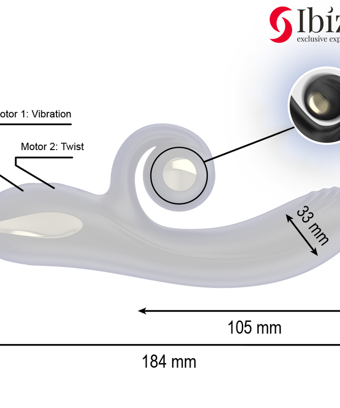 IBIZA - TWISTER VIBRATOR MET CURVESTIMULATOR EN VIBRO-ROTATIE