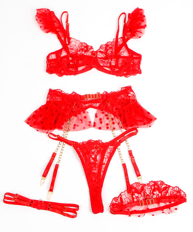 SUBBLIME - 957506 KANTEN BH EN JARRETELSET ROOD S/M