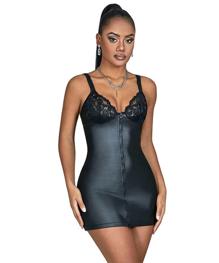 SUBBLIME - 957568 LEATHER ZIP DRESS BLACK S/M
