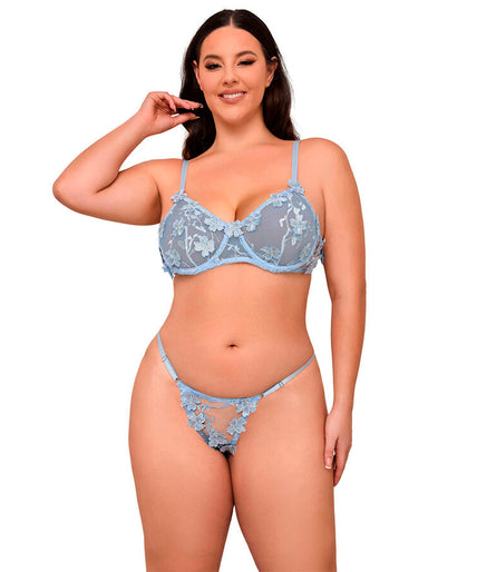 SUBBLIME - 957636 FLOWER EMBROIDERED BRA AND PANTIES SET SKY BLUE L/XL