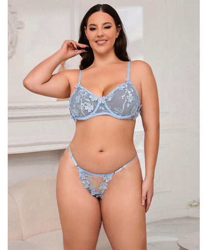 SUBBLIME - 957636 FLOWER EMBROIDERED BRA AND PANTIES SET SKY BLUE L/XL