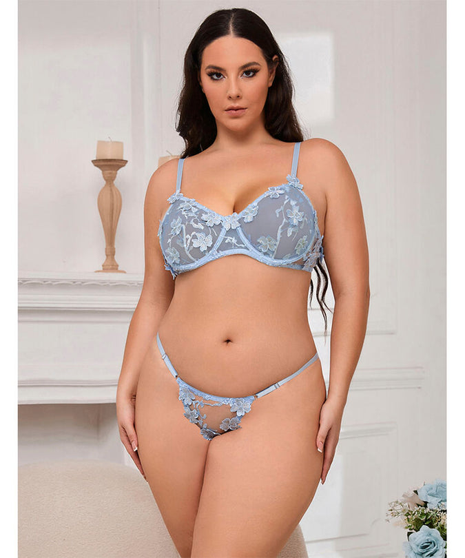 SUBBLIME - 957636 BH EN SLIP SET MET BLOEMENBORDUURSEL HEMELSBLAUW L/XL