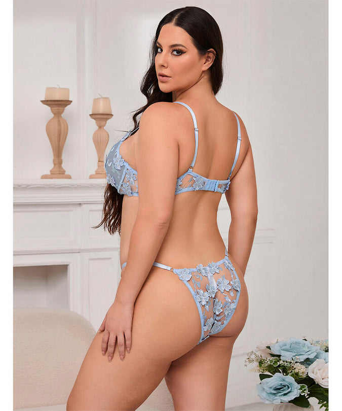 SUBBLIME - 957636 BH EN SLIP SET MET BLOEMENBORDUURSEL HEMELSBLAUW L/XL