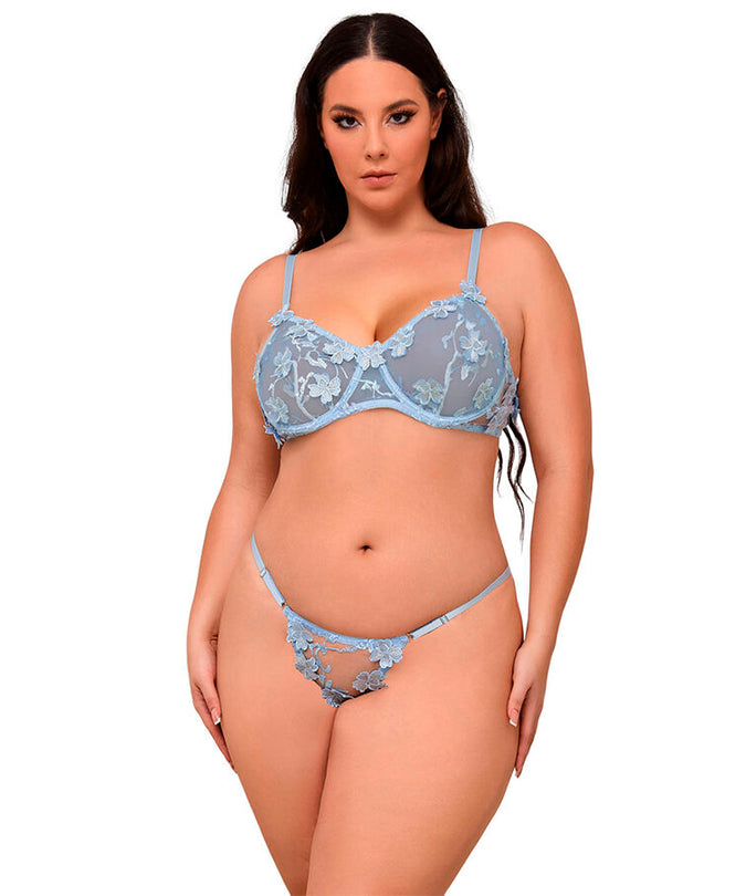 SUBBLIME - 957636 BH EN SLIP SET MET BLOEMENBORDUURSEL HEMELSBLAUW L/XL