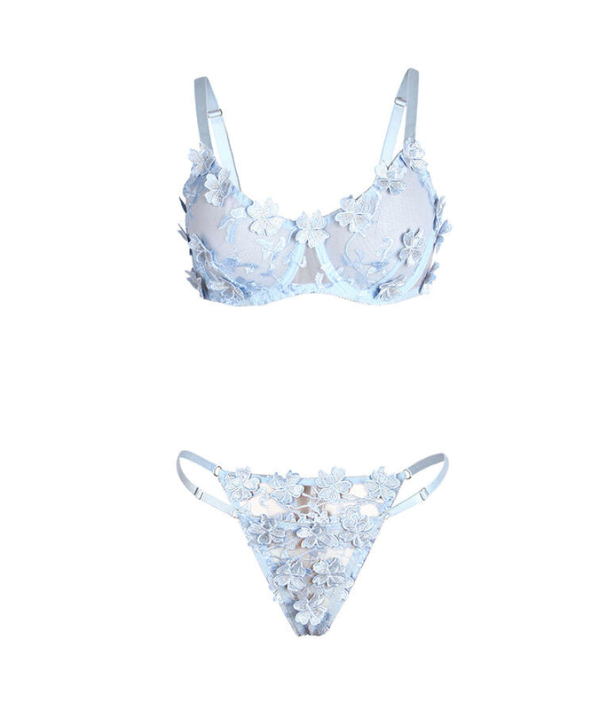SUBBLIME - 957636 BH EN SLIP SET MET BLOEMENBORDUURSEL HEMELSBLAUW L/XL