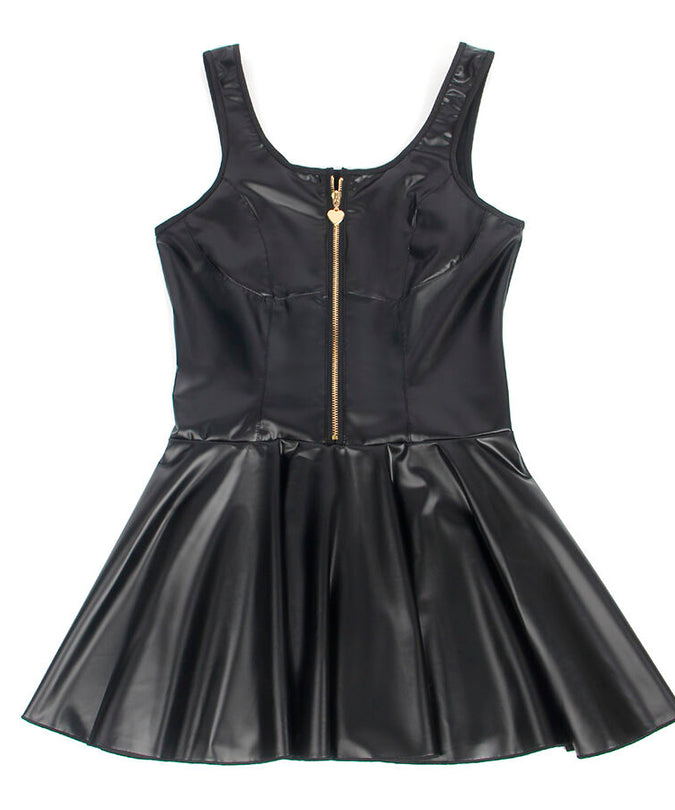 SUBBLIME - 957674 HEART ZIPPER LEATHER DRESS BLACK L/XL