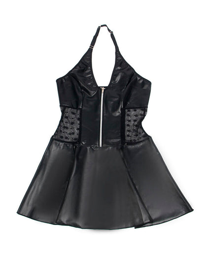 SUBBLIME - 957704 LACE ZIPPER LEATHER DRESS BLACK S/M