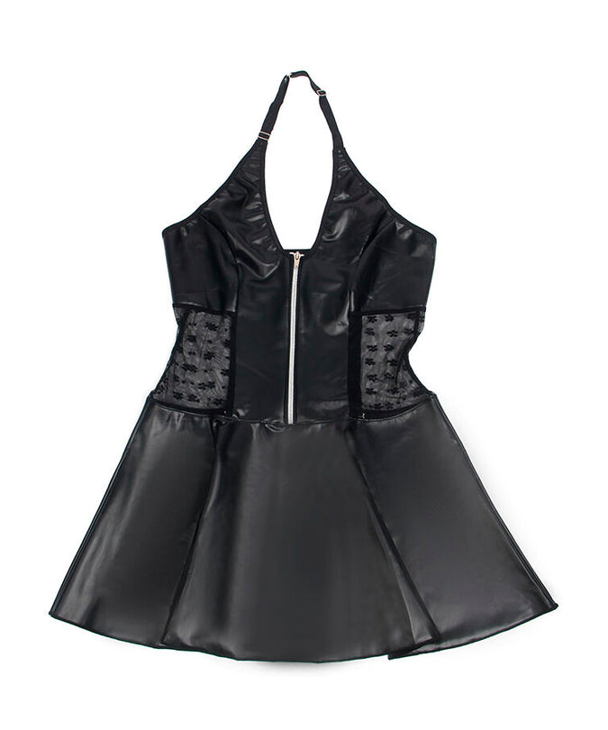 SUBBLIME - 957711 KANTEN RITS LEREN JURK ZWART L/XL