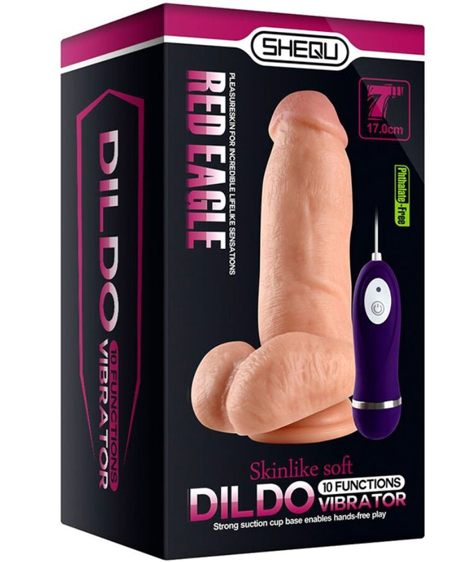 SHEQU - RODE ADELAAR VIBRATOR DILDO MET AFSTANDSBEDIENING 17 CM