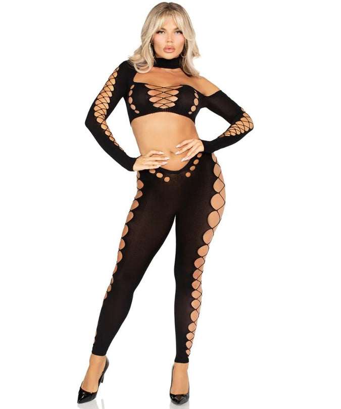 Leg Avenue – Crop Top And Leggings Cut – Out Seamless Black