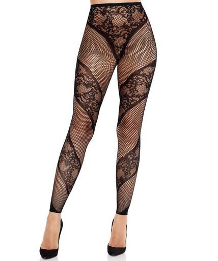 LEG AVENUE - LACE AND SHEER PANTY ZONDER VOET ZWART