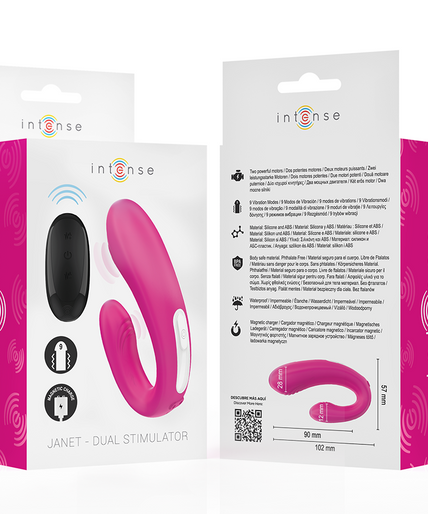INTENSE - JANET DUAL U-SHAPED STIMULATOR AND VIBRATOR WITH REMOTE CONTROL PINK