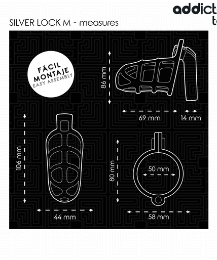 ADDICTED TOYS LOCKED - SILVER LOCK PENIS CAGE METAL SIZE M