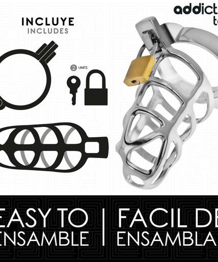 ADDICTED TOYS LOCKED - SILVER LOCK PENIS CAGE METAL SIZE M