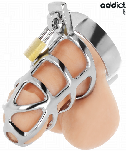 ADDICTED TOYS LOCKED - SILVER LOCK PENIS CAGE METAL SIZE M