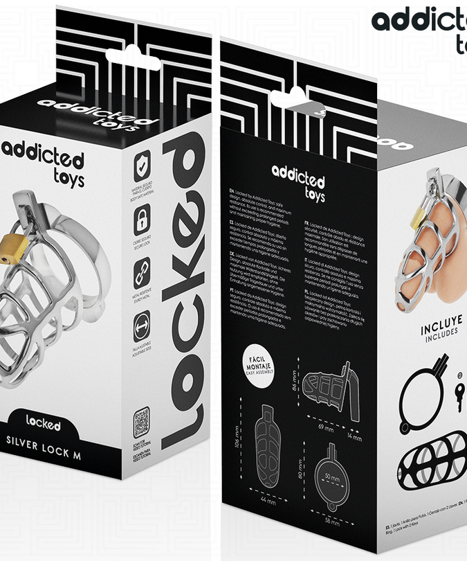 Addicted Toys Locked – Zilveren Penis Kooi Met Slot Metaal M