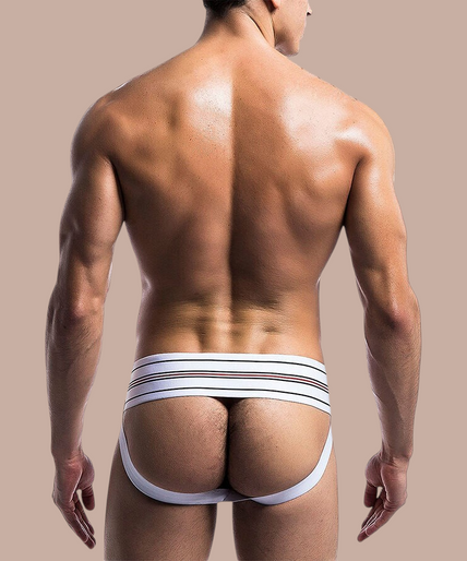 Pleasurements Mob klassieke witte herenstring met gestructureerde stof en elastische tailleband