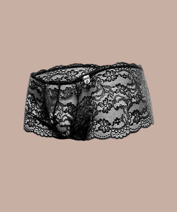 Pleasurements Mob zwarte kanten boxershort met verfijnd bloemmotief uit de Core Collection