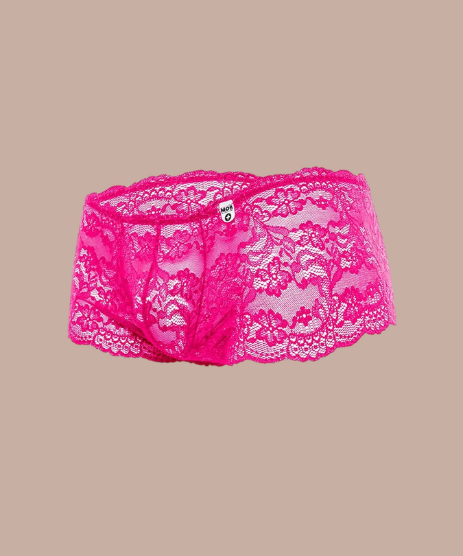 Pleasurements Mob roze kanten boxershort met verfijnd bloemmotief en elastische tailleband
