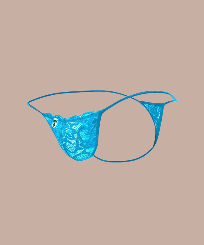 Pleasurements Mob aqua blauwe kanten string met verfijnd bloemmotief en minimalistisch ontwerp
