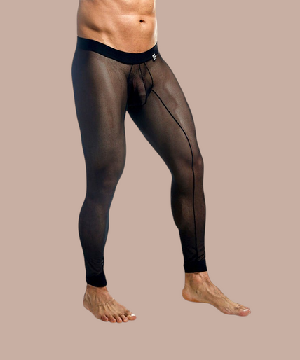 Pleasurements Mob zwarte transparante panty voor heren met nauwsluitende pasvorm en elastische tailleband