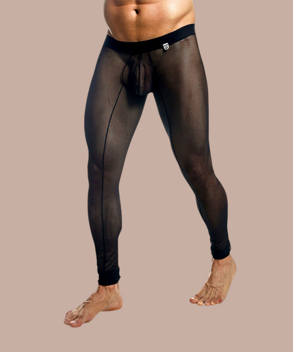 Pleasurements Mob zwarte transparante panty voor heren met nauwsluitende pasvorm en elastische tailleband