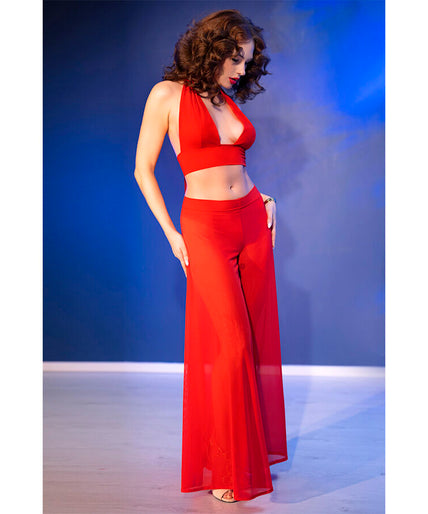 CHILIROSE - CR 4857 RED TOP AND PANTS SET SIZE L