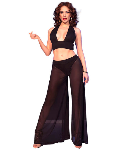 CHILIROSE - CR 4857 BLACK TOP AND PANTS SET SIZE L