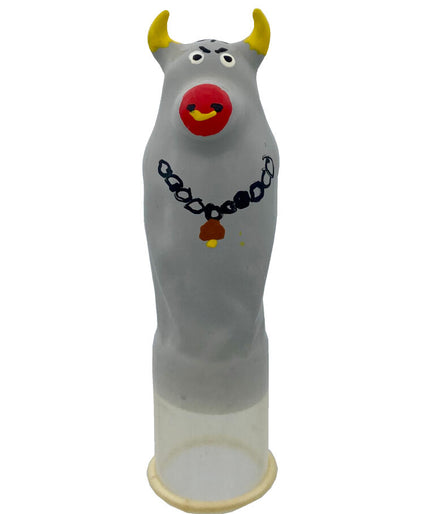 CONDOMERIE - HANDPAINTED NOVELTY CONDOMS GREY BULL MODEL XL